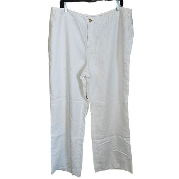 Ralph Lauren Linen Wide Leg Trouser Pant Womens 16W White Lined Designer Coastal - Picture 1 of 10